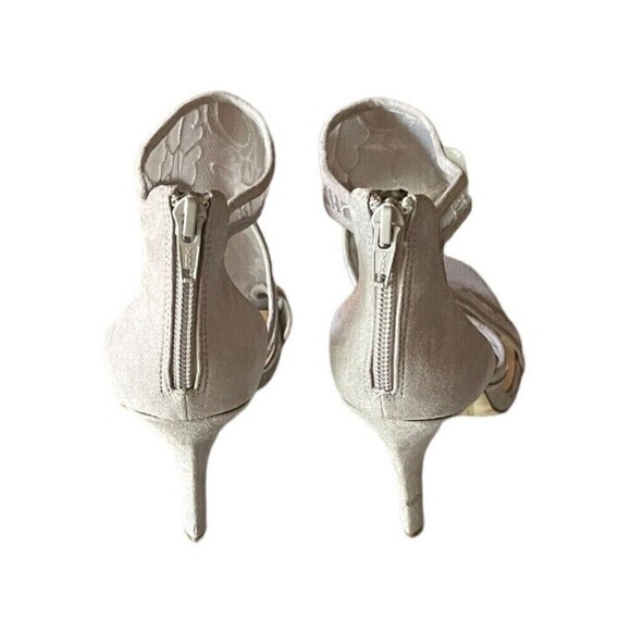 ALDO Beige Suede Embroidered Mesh Open Toe Strappy Back Zip High Heels Women 7.5 - Picture 7 of 13